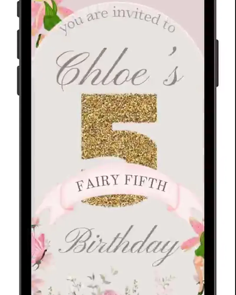 Invitación de hadas (Fairy) en video — 5 años — rosa