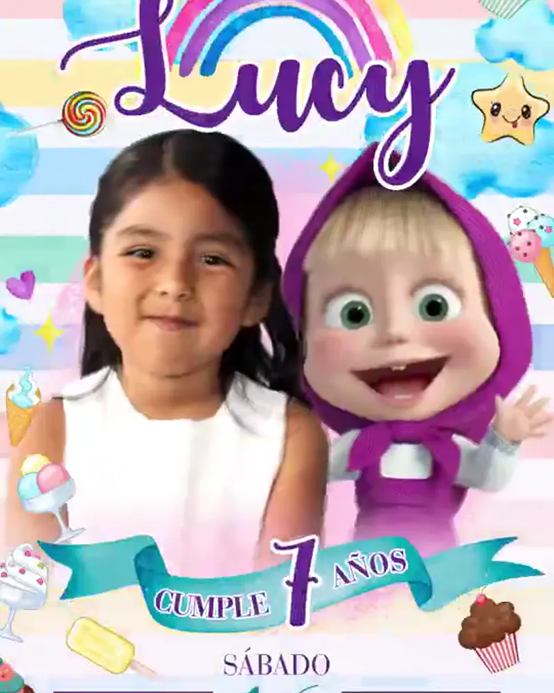 Invitación de Masha y el Oso en video — Con golosinas — Versión 1