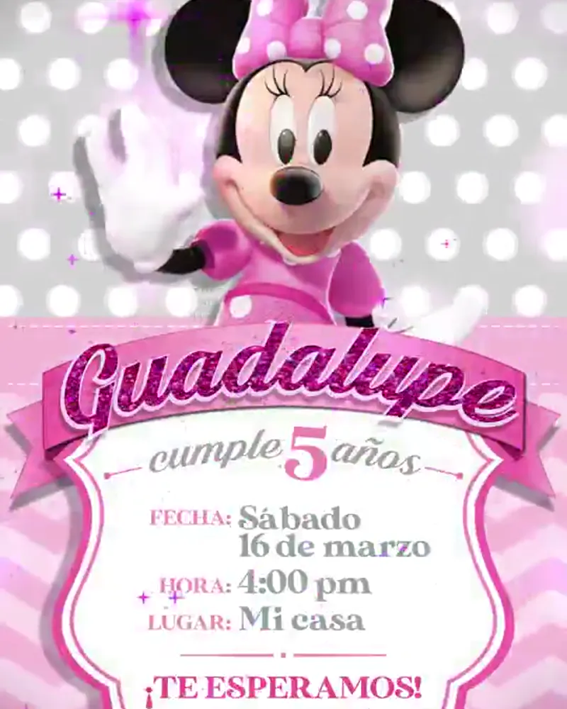 Invitación de Minnie Mouse en video — Rosa