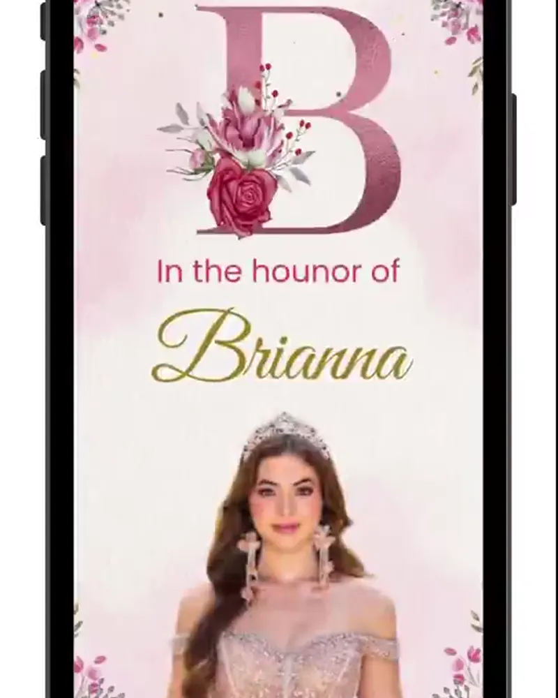 Invitación de 15 años brillante en video — Rosa pastel y dorado