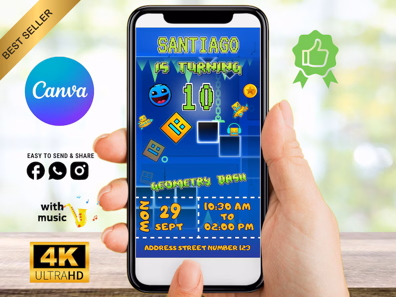 Invitación estilo Geometry Dash en video — foto 3
